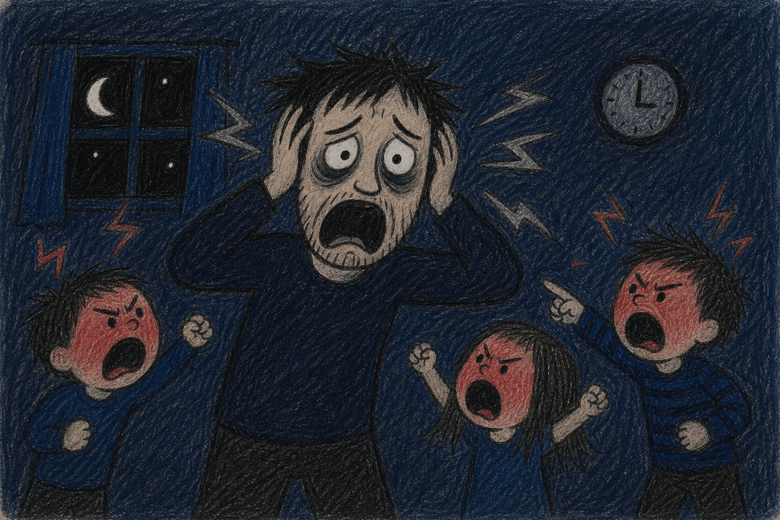 Parent épuisé criant sur ses enfants par manque de sommeil