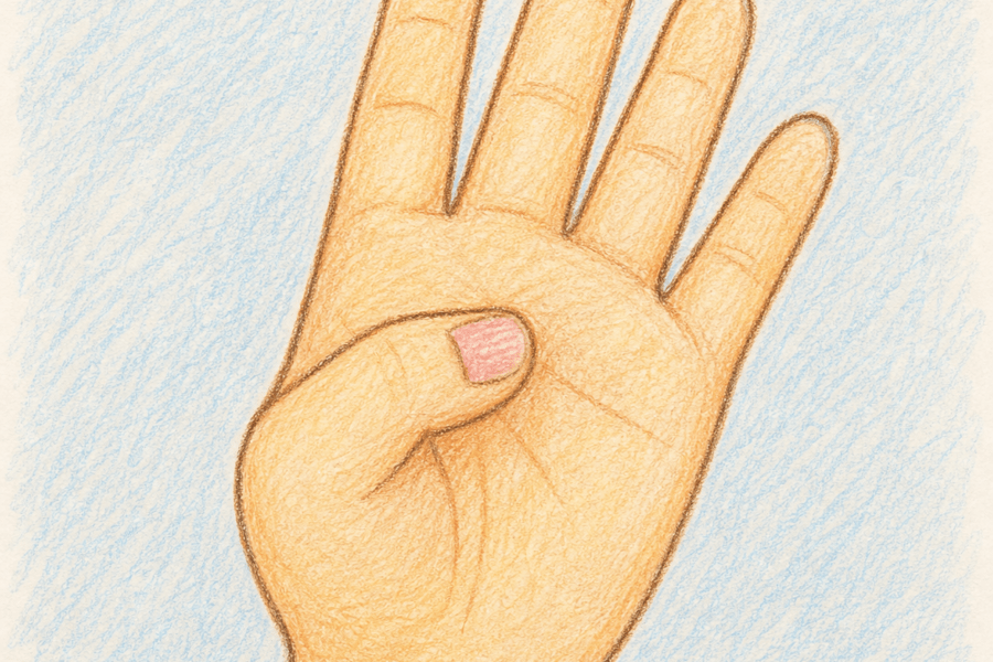 Illustration style dessin d'enfant montrant une personne avec les yeux fermés en train de visualiser positivement son avenir, expression paisible et confiante. La personne imagine son entretien réussi : sourire, parole confiante, recruteurs qui hochent la tête. Couleurs douces bleu, jaune et beige, texture crayon de couleur. Cette image représente la technique de projection mentale positive utilisée dans les TOP (Techniques d'Optimisation du Potentiel) et la PNL.